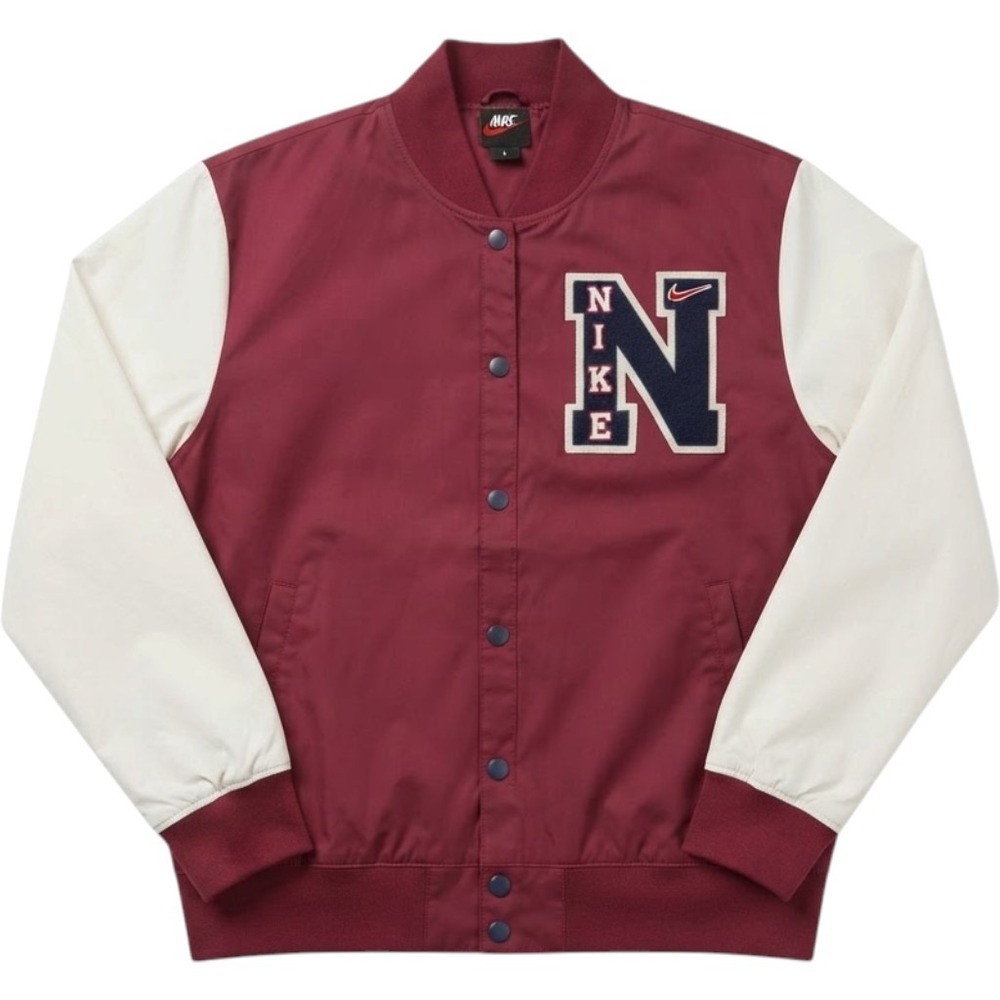 Nike Sportswear Letterman Varsity Jacket Burgundy Chenille Patch Med Y2K Vintage